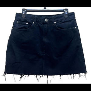Zara Womens Denim Skirt Black Size L Large Distressed Hem V44
